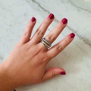 Size 10.5 David Yurman Crossover Ring - Sterling Silver, 14K Yellow Gold, 14.7mm